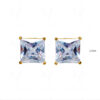 White Topaz Studded Gold Plated Tops Earrings FE-1233