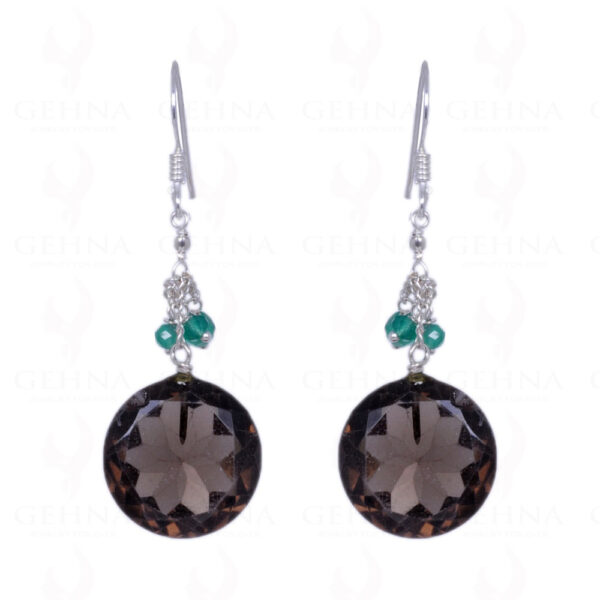 Smoky Topaz & Green Jade Gemstone Earrings Made In .925 Solid Silver ES-1234