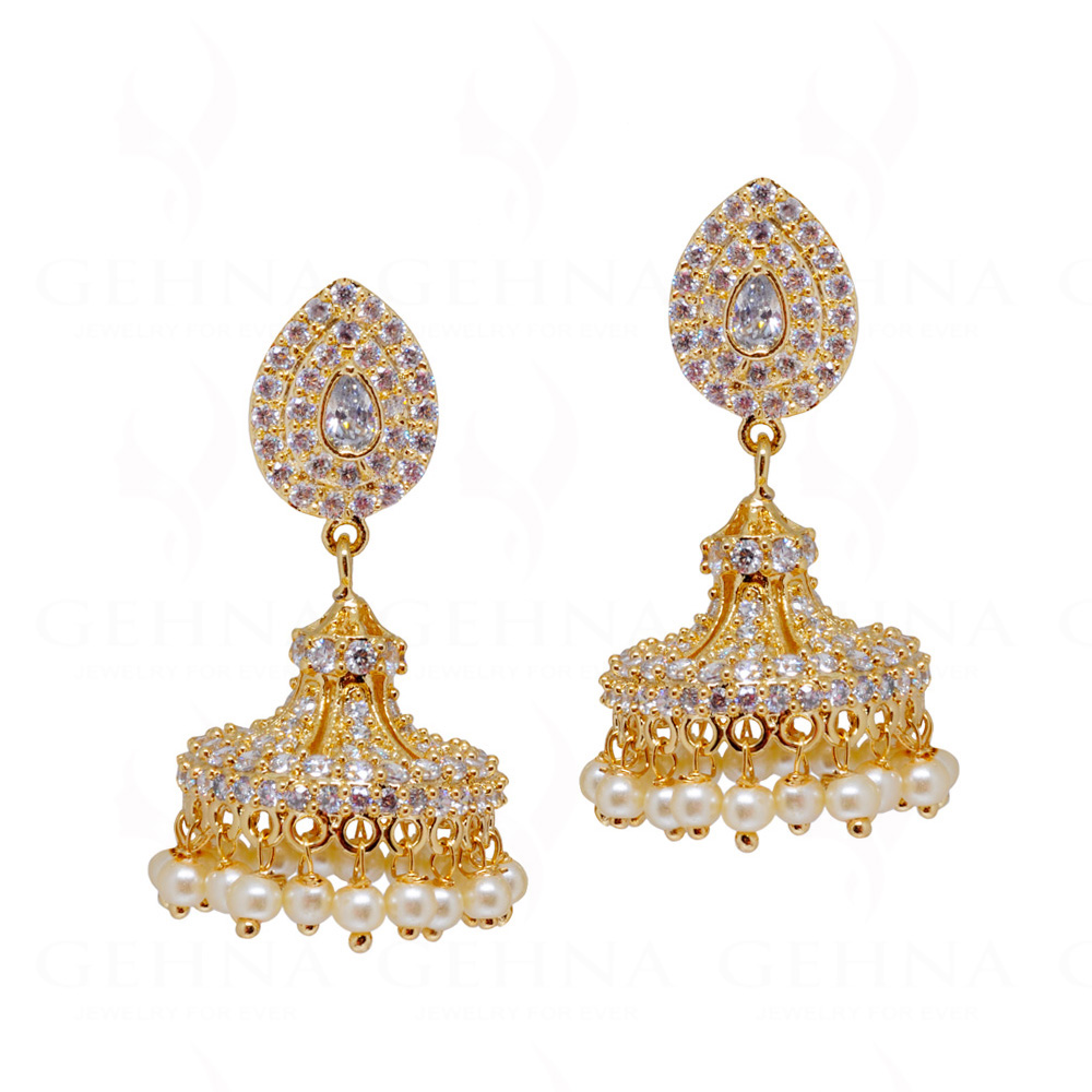 Pearl & Topaz Studded Jhumkis Dangle Gold Plated Earrings FE-1234