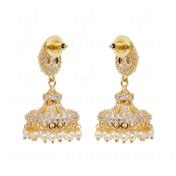 Pearl & Topaz Studded Jhumkis Dangle Gold Plated Earrings FE-1234