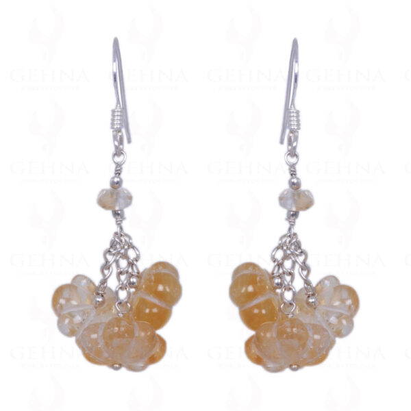 Citrine Gemstone Melon Shape Bead Earrings Made In .925 Solid Silver ES-1235