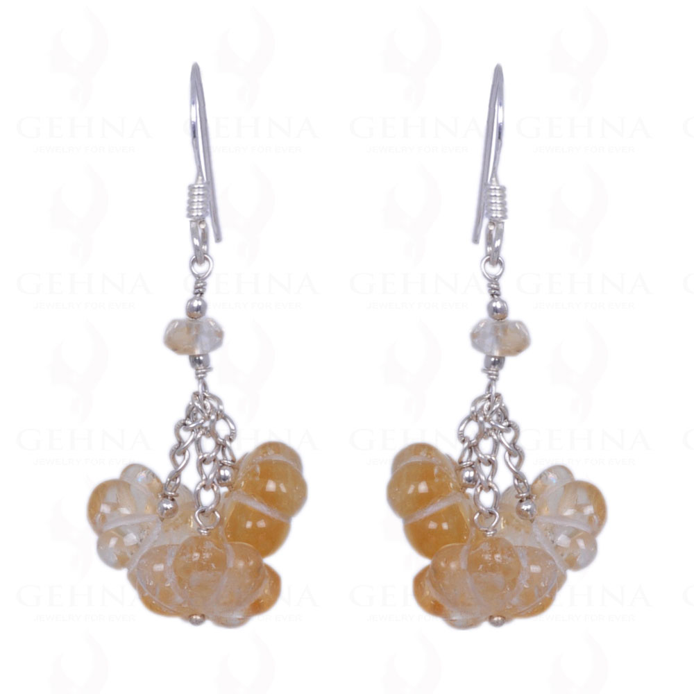 Citrine Gemstone Melon Shape Bead Earrings Made In .925 Solid Silver ES-1235