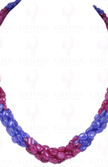 5 Rows of Tanzanite & Pink Tourmaline Gemstone Bead Twisted Necklace NS-1235