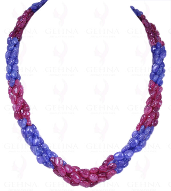 5 Rows of Tanzanite & Pink Tourmaline Gemstone Bead Twisted Necklace NS-1235