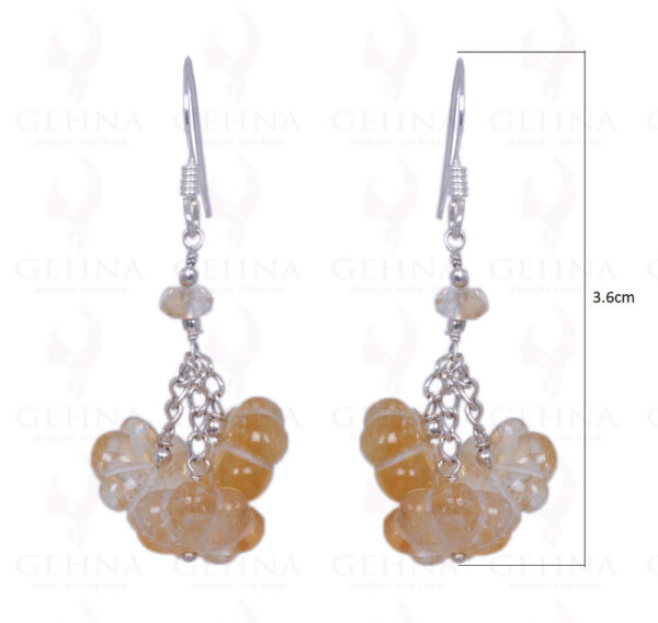 Citrine Gemstone Melon Shape Bead Earrings Made In .925 Solid Silver ES-1235