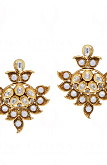 White Pearl & Topaz Studded Gold Plated Earrings FE-1236