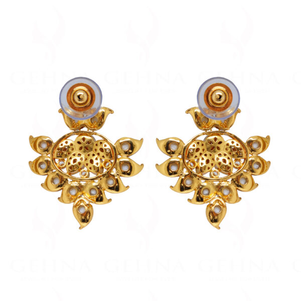 White Pearl & Topaz Studded Gold Plated Earrings FE-1236
