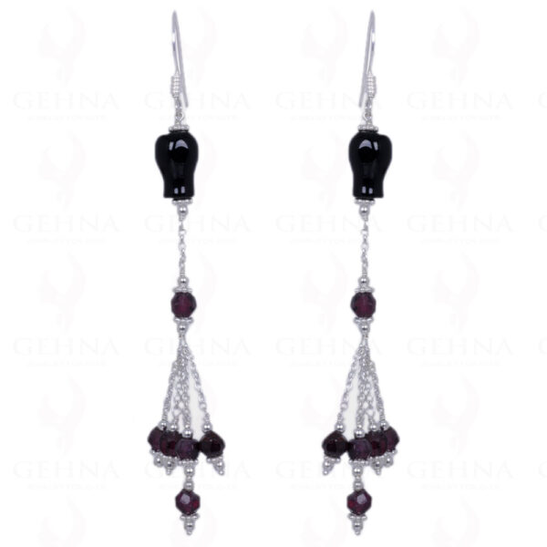 Black Spinel & Red Garnet Gemstone Earrings Made In .925 Solid Silver ES-1237