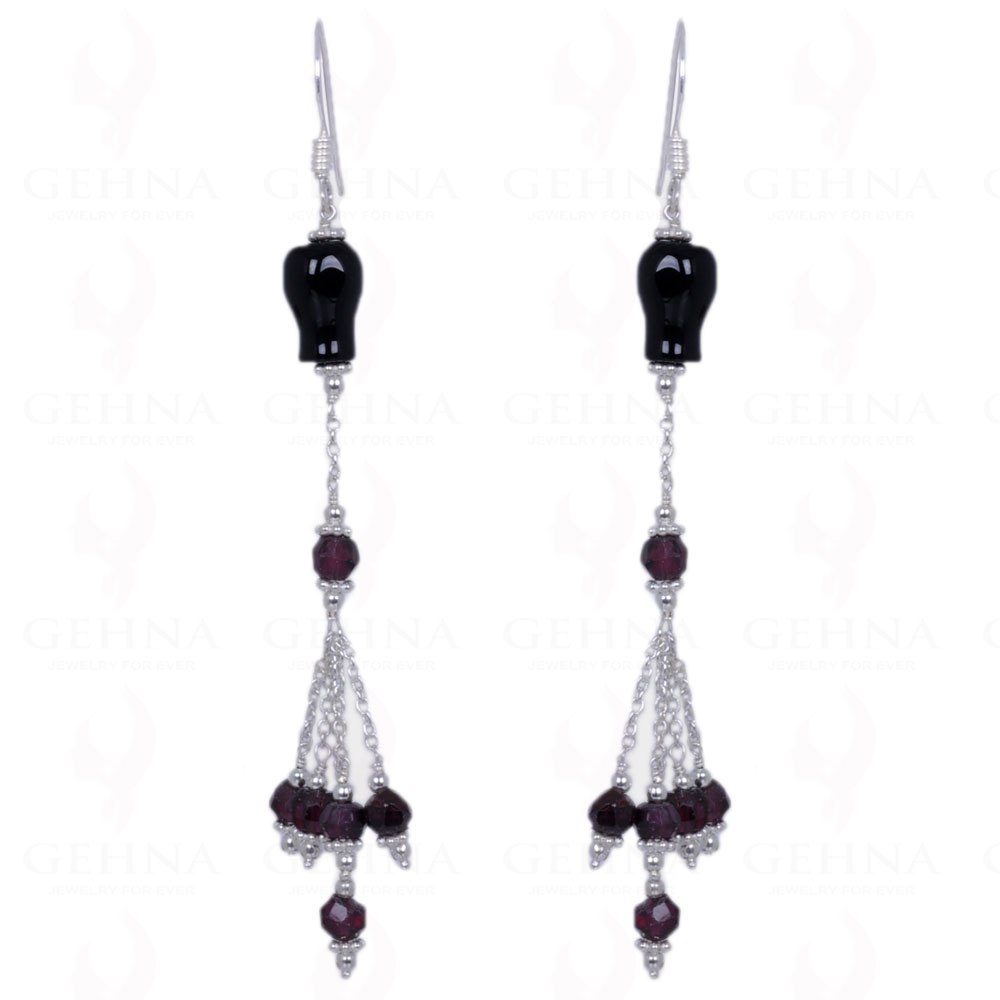 Black Spinel & Red Garnet Gemstone Earrings Made In .925 Solid Silver ES-1237