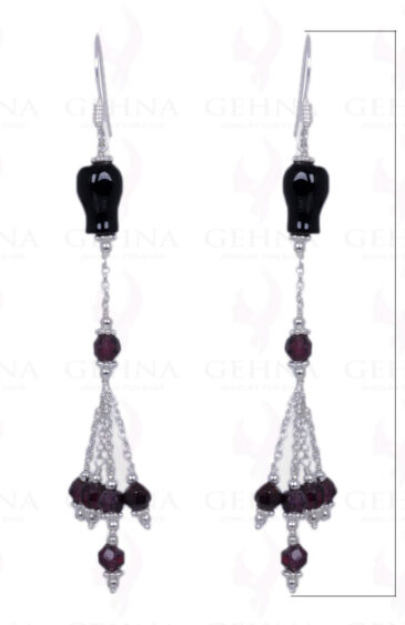 Black Spinel & Red Garnet Gemstone Earrings Made In .925 Solid Silver ES-1237