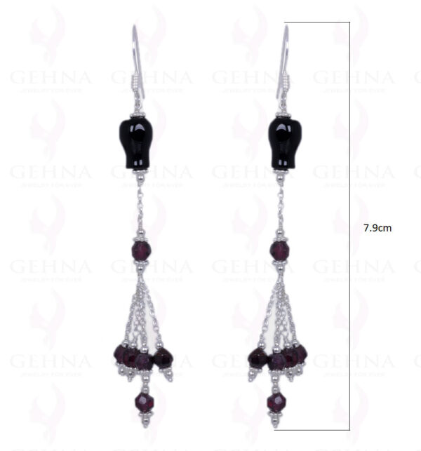 Black Spinel & Red Garnet Gemstone Earrings Made In .925 Solid Silver ES-1237