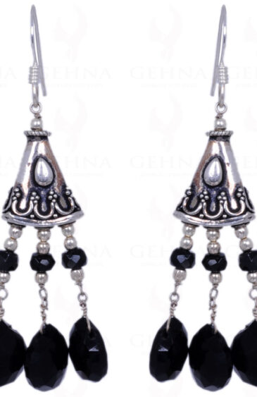 Black Onyx Gemstone Faceted Bead Earrings Made In .925 Sterling Silver ES-1238