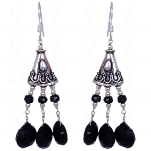 Black Onyx Gemstone Faceted Bead Earrings Made In .925 Sterling Silver ES-1238