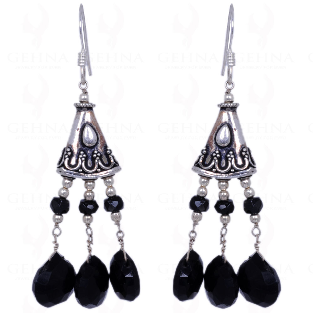 Black Onyx Gemstone Faceted Bead Earrings Made In .925 Sterling Silver ES-1238