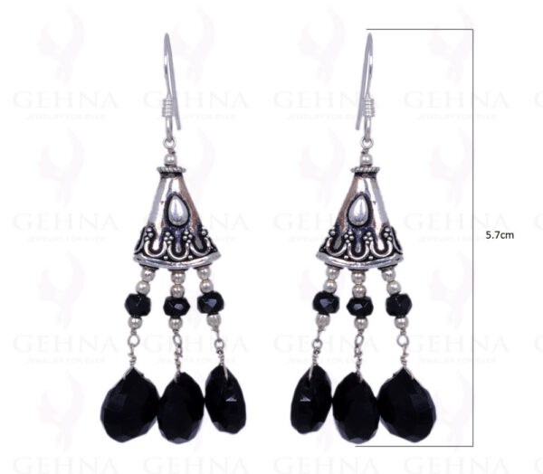 Black Onyx Gemstone Faceted Bead Earrings Made In .925 Sterling Silver ES-1238