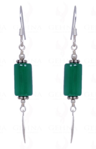 Green Onyx Gemstone Bead Earrings Made In .925 Solid Silver ES-1240