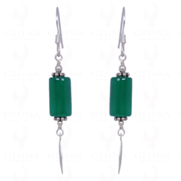 Green Onyx Gemstone Bead Earrings Made In .925 Solid Silver ES-1240