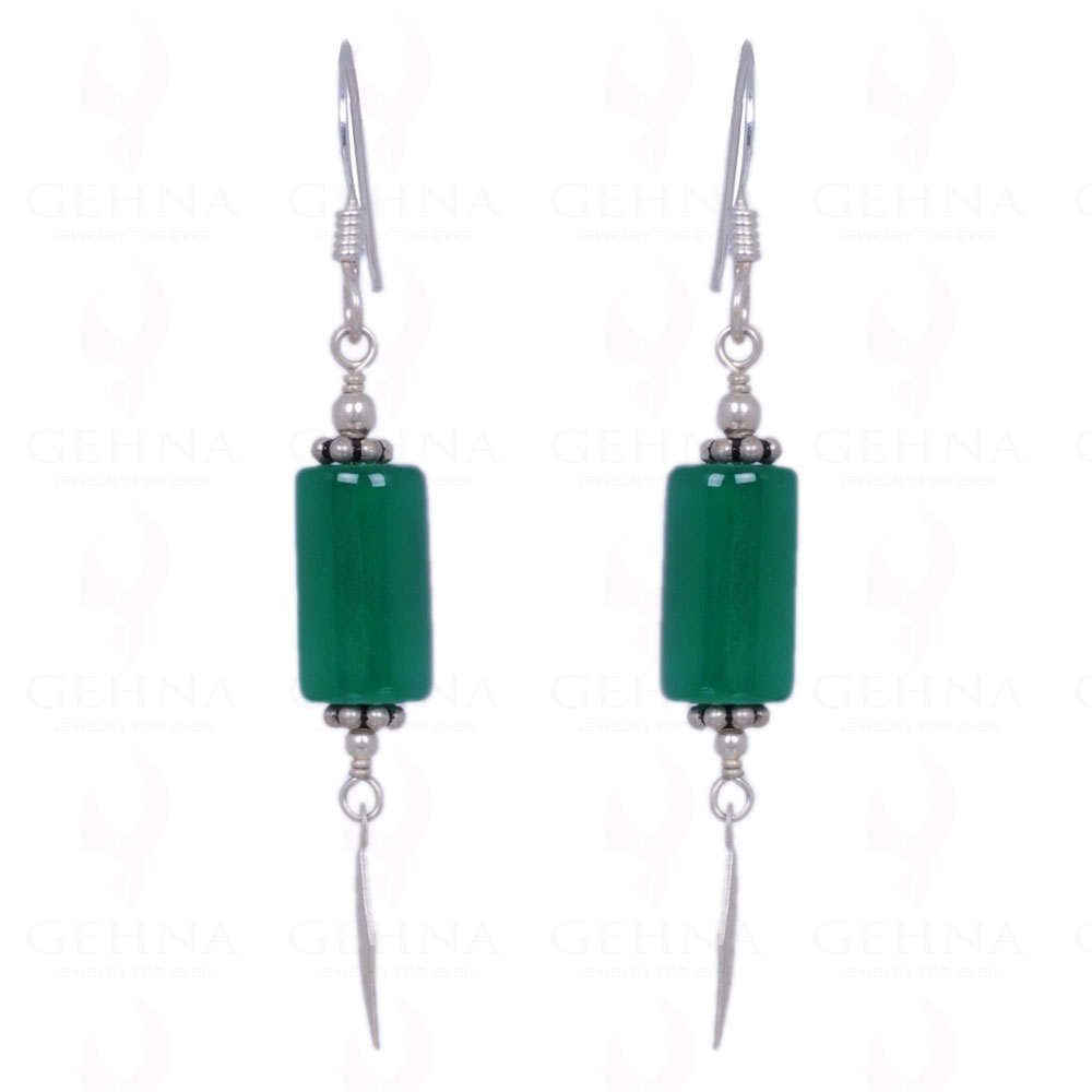 Green Onyx Gemstone Bead Earrings Made In .925 Solid Silver ES-1240