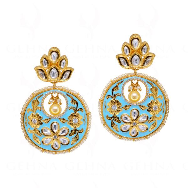 Pearl & Sapphire Beaded Gold Plated Chandbali Dangle Earring FE-1240