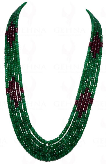 5 Rows Ruby & Emerald Faceted Bead Necklace NP-1240