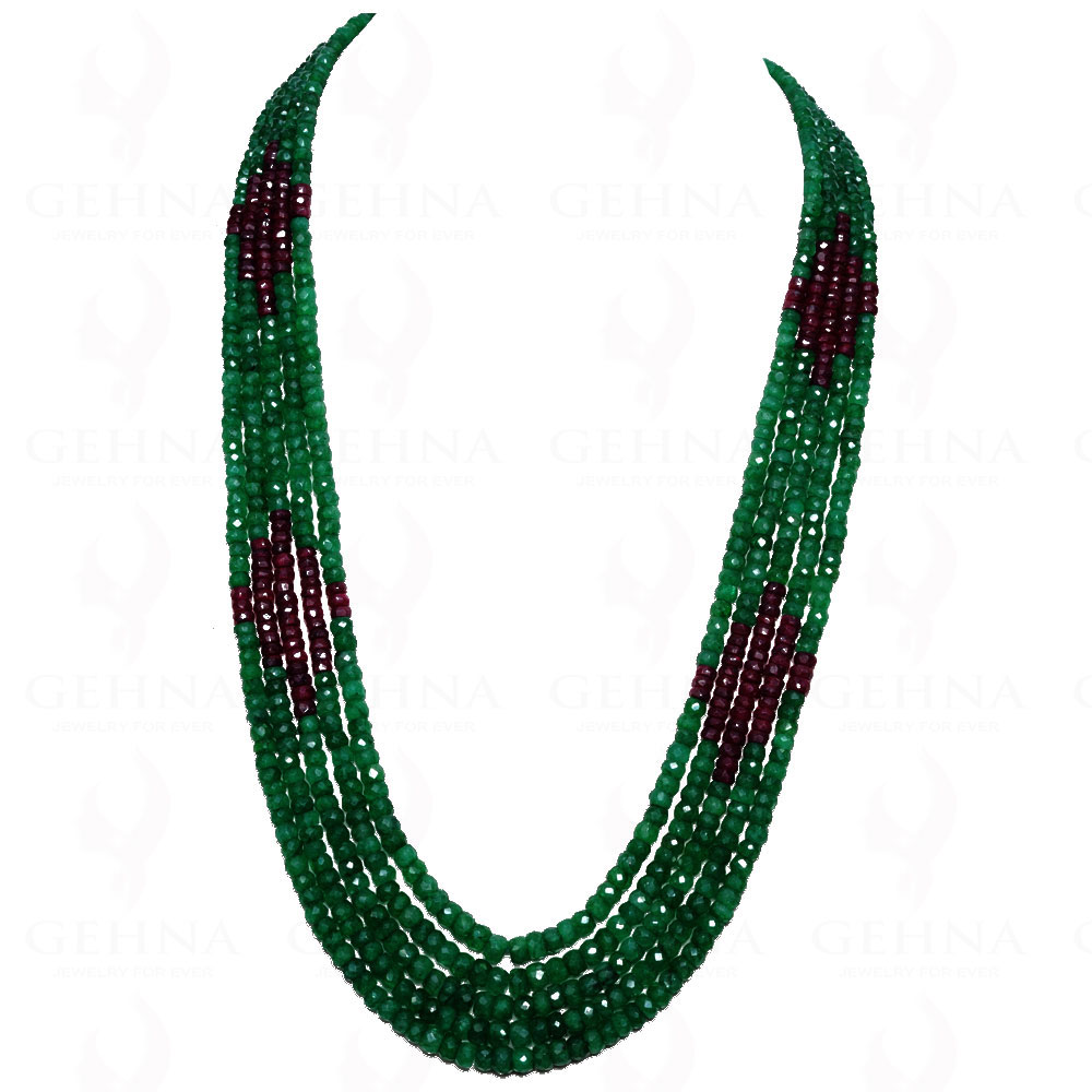 5 Rows Ruby & Emerald Faceted Bead Necklace NP-1240