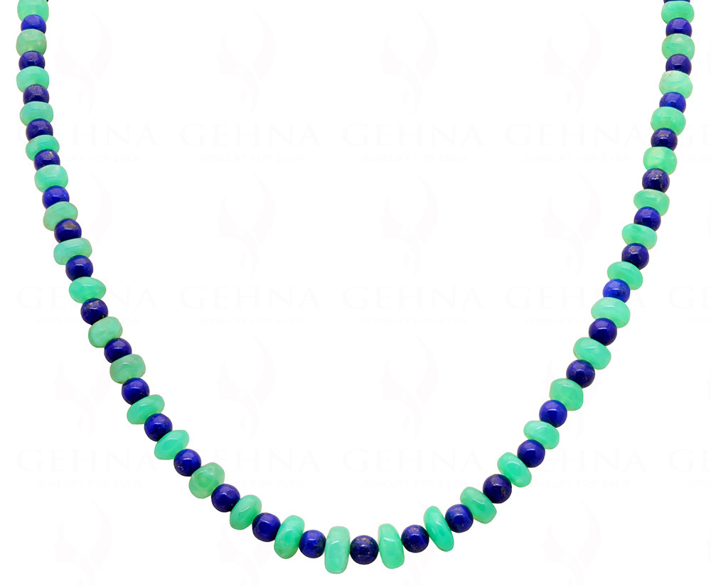 Chrysoprase & Lapis Lazuli Gemstone Round Cabochon Bead Strand NS-1240