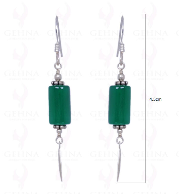 Green Onyx Gemstone Bead Earrings Made In .925 Solid Silver ES-1240