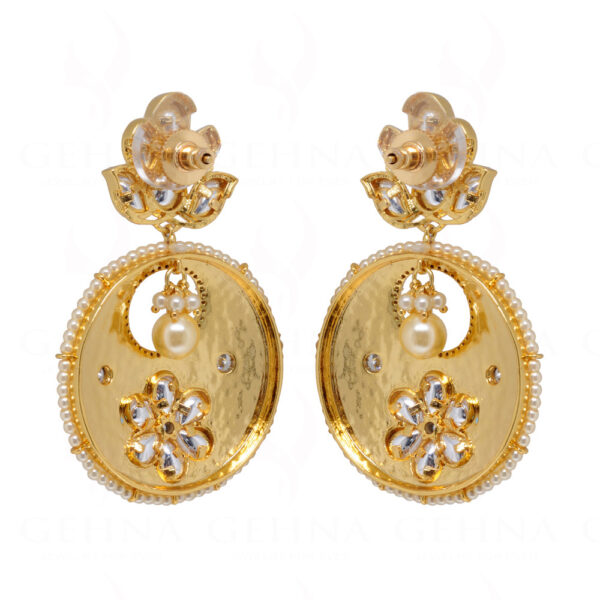 Pearl & Sapphire Beaded Gold Plated Chandbali Dangle Earring FE-1240
