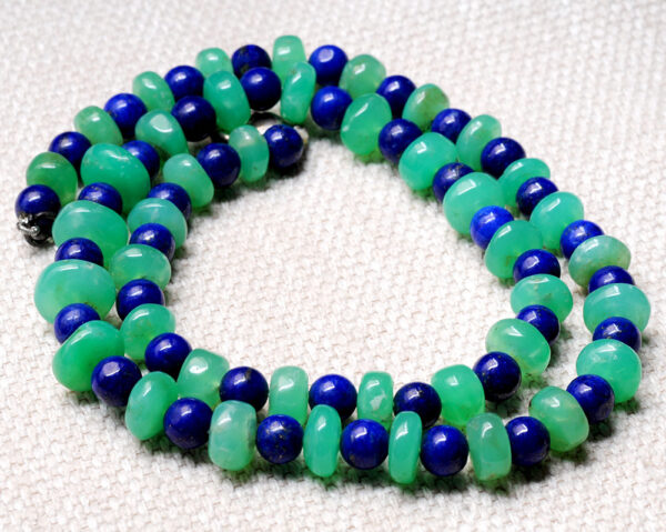 Chrysoprase & Lapis Lazuli Gemstone Round Cabochon Bead Strand NS-1240