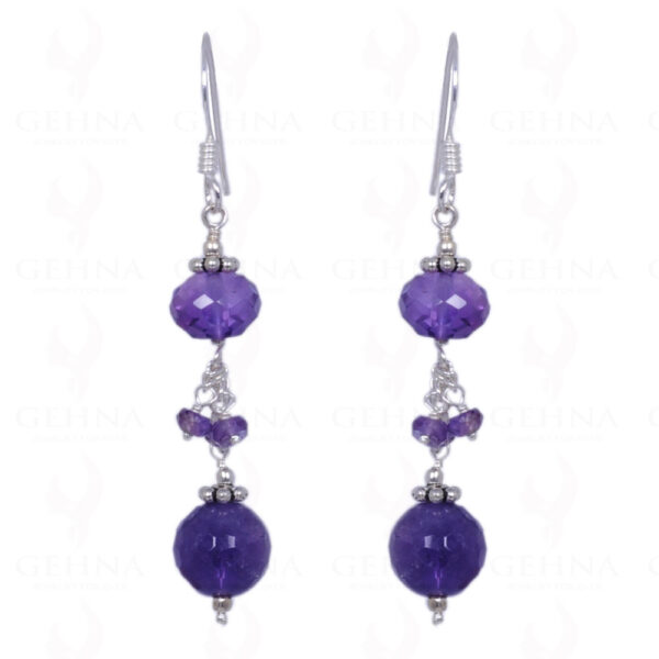 Amethyst Gemstone Faceted Bead Earrings Made In .925 Solid Silver ES-1241