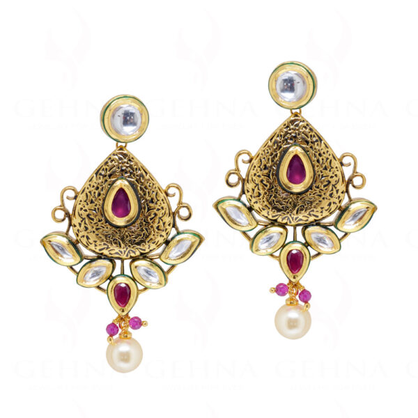 Ruby & Topaz Studded South India Tradition Earrings FE-1241