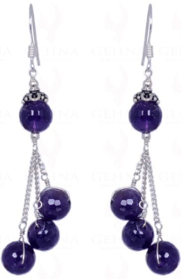 Amethyst Gemstone Round Faceted Bead Earring Made In .925 Solid Silver ES-1242