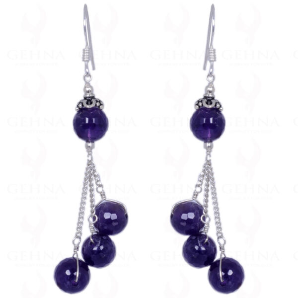 Amethyst Gemstone Round Faceted Bead Earring Made In .925 Solid Silver ES-1242