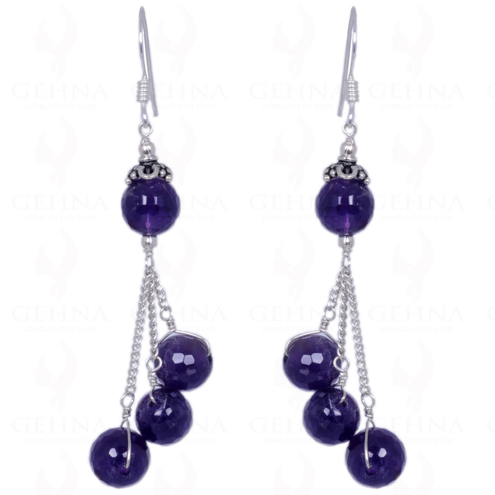 Amethyst Gemstone Round Faceted Bead Earring Made In .925 Solid Silver ES-1242