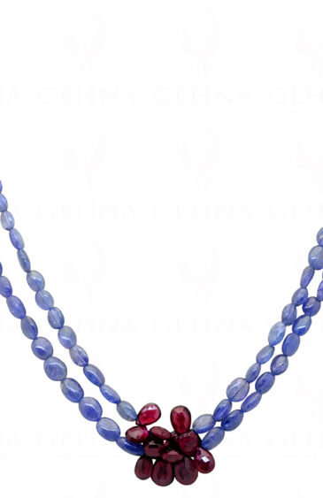 2 Rows of Tanzanite & Rhodolite Garnet Gemstone Bead Necklace NS-1242