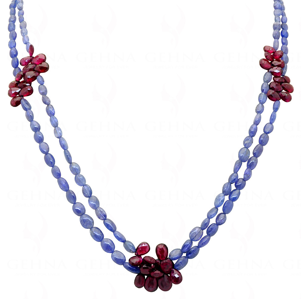 2 Rows of Tanzanite & Rhodolite Garnet Gemstone Bead Necklace NS-1242