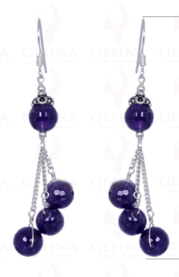 Amethyst Gemstone Round Faceted Bead Earring Made In .925 Solid Silver ES-1242
