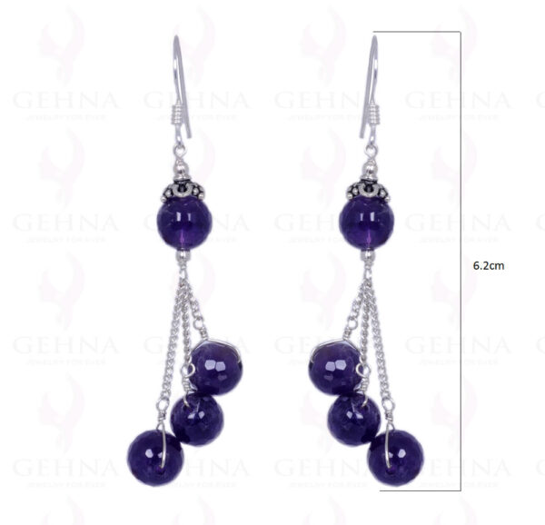 Amethyst Gemstone Round Faceted Bead Earring Made In .925 Solid Silver ES-1242