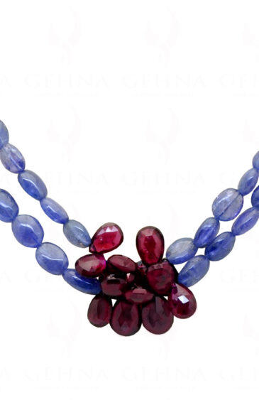 2 Rows of Tanzanite & Rhodolite Garnet Gemstone Bead Necklace NS-1242