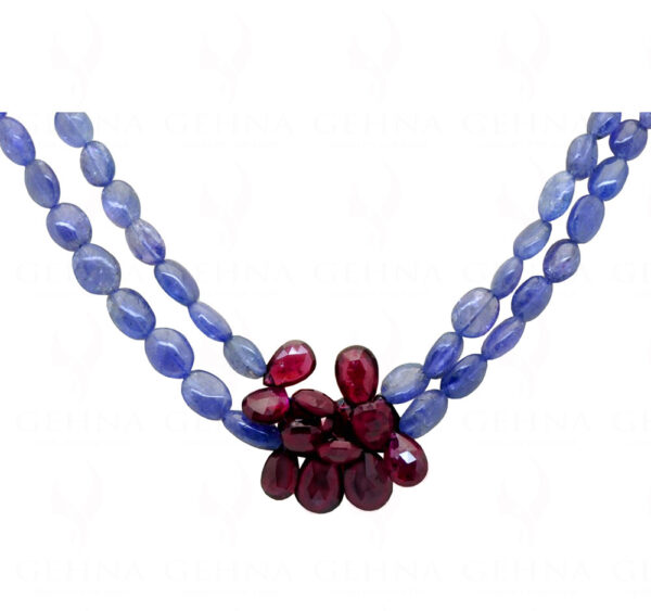 2 Rows of Tanzanite & Rhodolite Garnet Gemstone Bead Necklace NS-1242