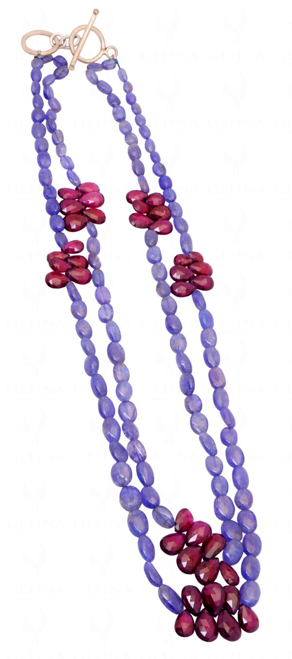 2 Rows of Tanzanite & Rhodolite Garnet Gemstone Bead Necklace NS-1242