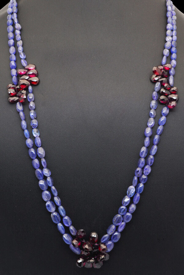 2 Rows of Tanzanite & Rhodolite Garnet Gemstone Bead Necklace NS-1242