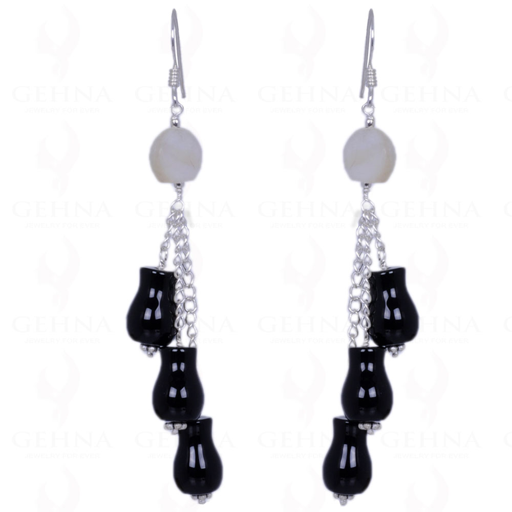 Natural Pearl & Black Spinel Gemstone Earrings Made In .925 Solid Silver ES-1243