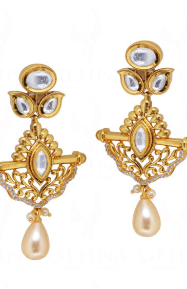 White Topaz & Pearl Studded South Indian Earrings FE-1243