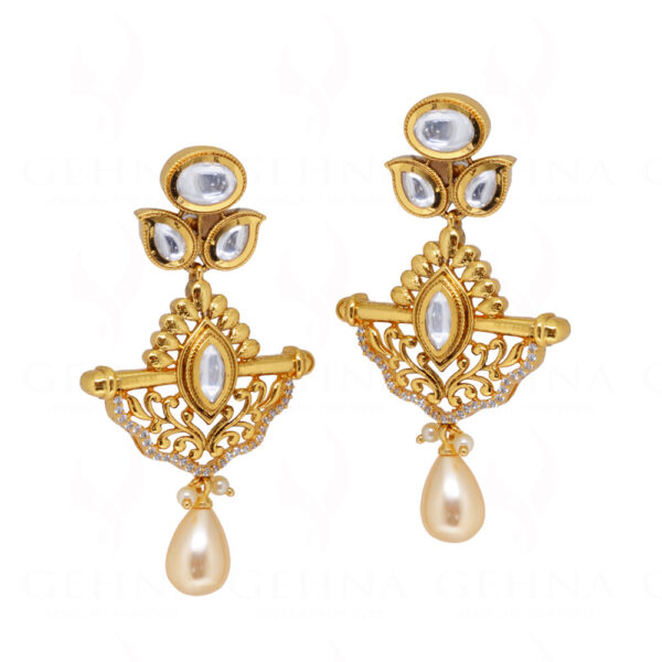 White Topaz & Pearl Studded South Indian Earrings FE-1243