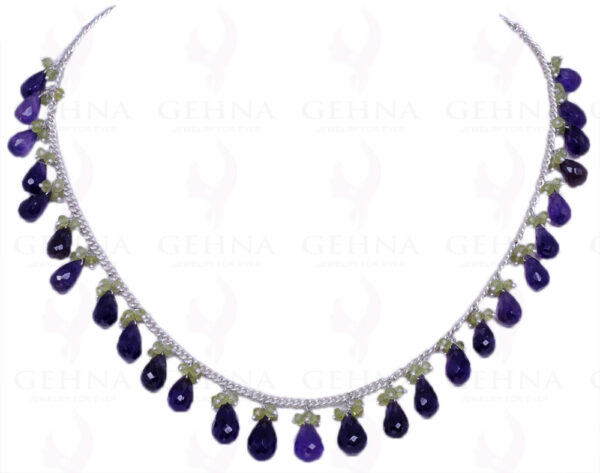 Amethyst Drops & Peridot Gemstone Bead Necklace NS-1243