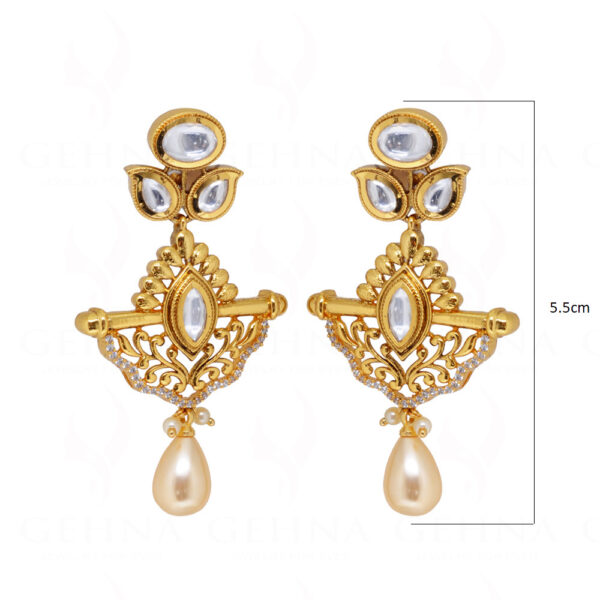 White Topaz & Pearl Studded South Indian Earrings FE-1243