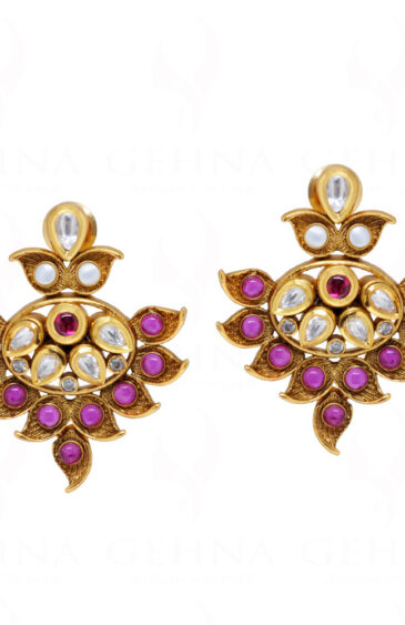 Topaz & Ruby Studded Gold Plated Earrings FE-1244