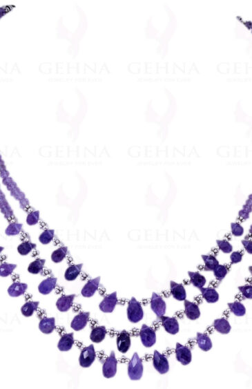 3 Rows of Amethyst Gemstone Bead Necklace With Solid Silver Elements NS-1244