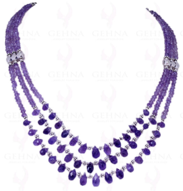 3 Rows of Amethyst Gemstone Bead Necklace With Solid Silver Elements NS-1244